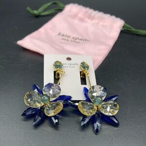 NWT Kate Spade Blooming Brilliant Flower Statement Earrings Blue 3” Drop + Bag
